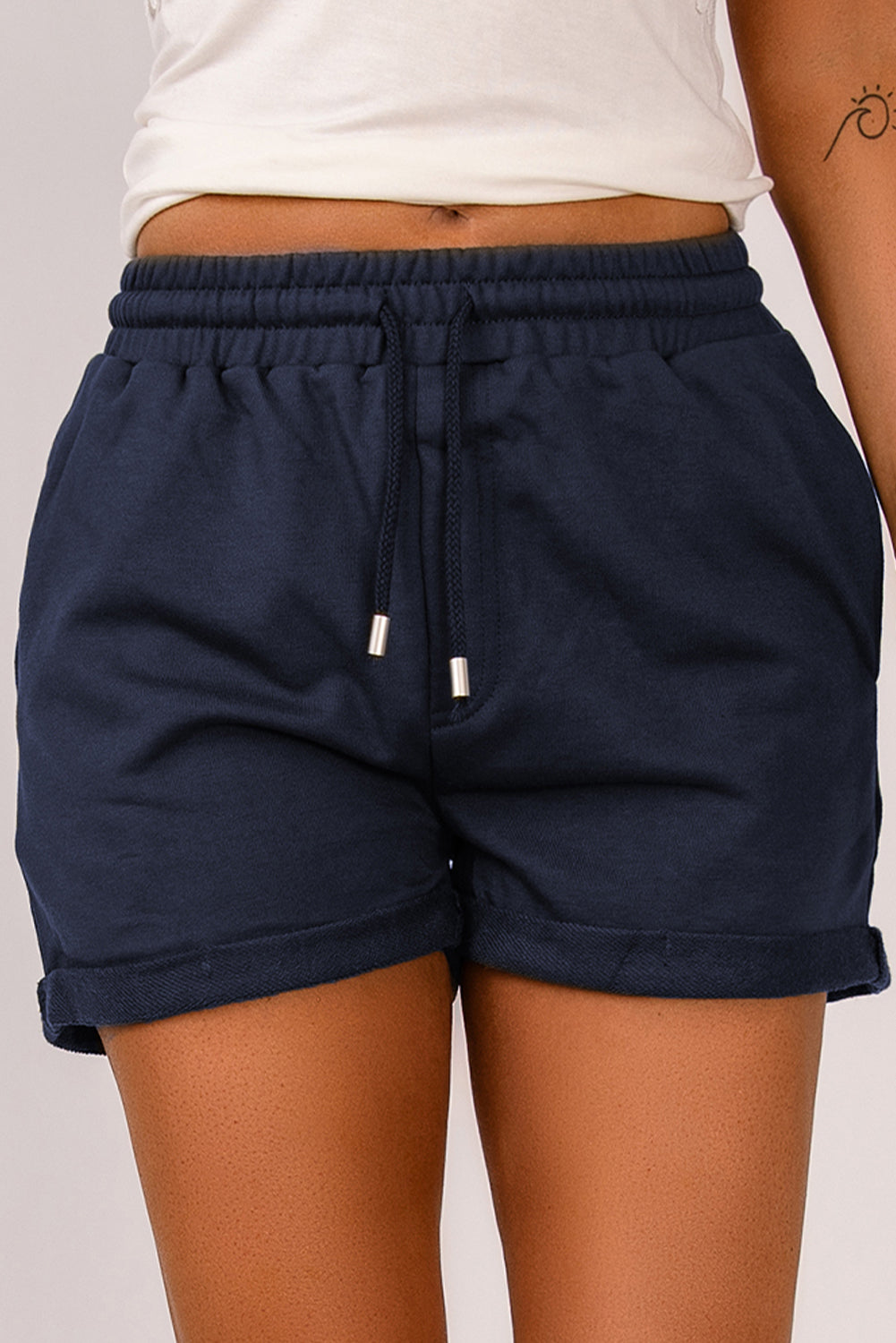 Explore More Collection - Drawstring Waist Cuffed Shorts