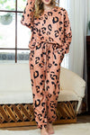 Explore More Collection - Leopard Round Neck Top and Drawstring Pants Lounge Set