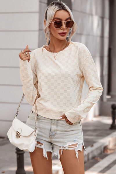 Explore More Collection - Checkered Round Neck Long Sleeve T-Shirt