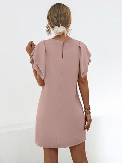 Explore More Collection - Round Neck Flutter Sleeve Mini Dress