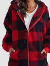 Explore More Collection - Plaid Zip Up Hooded Jacket with Pockets