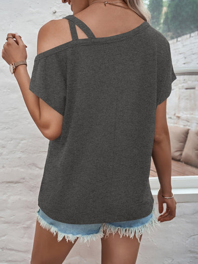 Explore More Collection - Asymmetrical Neck Short Sleeve T-Shirt