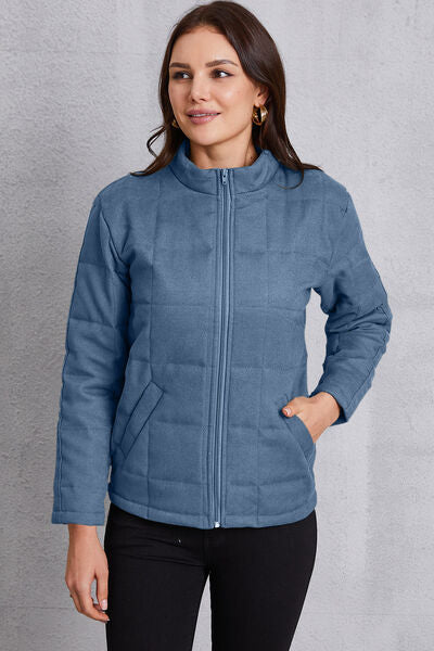 Explore More Collection - Zip Up Mock Neck Pocketed Jacket