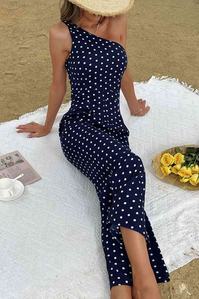 Explore More Collection - Polka Dot One-Shoulder Jumpsuit