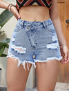 Explore More Collection - Distressed Raw Hem Denim Shorts