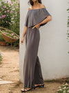 Explore More Collection - Off-Shoulder Wide Leg Jumpsuit