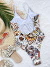 Explore More Collection - Printed Tie Back Scoop Neck One-Piece Swimsuit