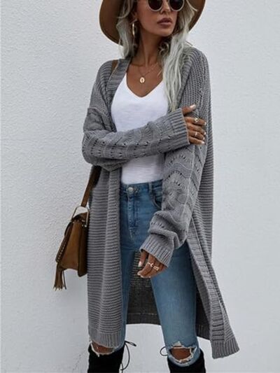 Explore More Collection - Open Front Long Sleeve Cardigan