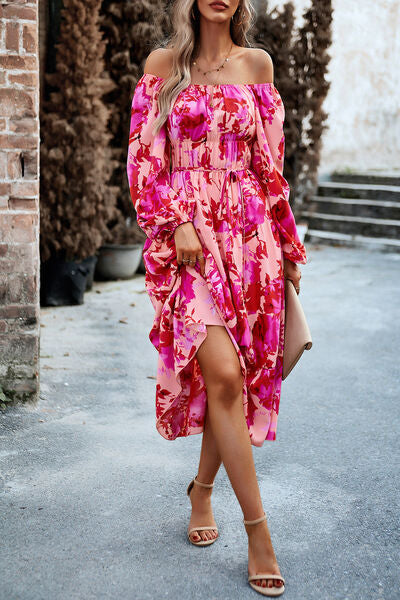 Explore More Collection - Printed Balloon Sleeve Midi Dress