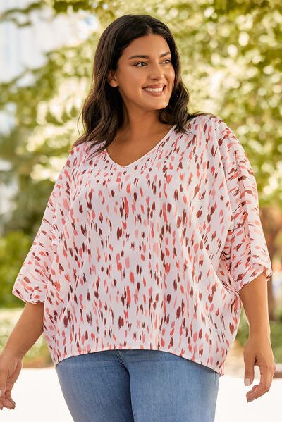 Explore More Collection - Plus Size Printed V-Neck Blouse