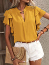 Explore More Collection - Ruffled Notched Short Sleeve Blouse