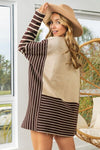 Explore More Collection - BiBi Striped Contrast Long Sleeve Slit Top