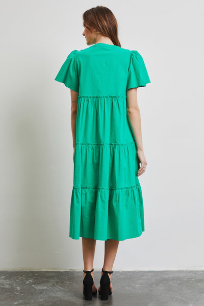 Explore More Collection - HEYSON Full Size Cotton Poplin Ruffled Tiered Midi Dress