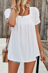 Explore More Collection - Eyelet Square Neck Puff Sleeve T-Shirt