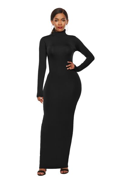 Explore More Collection - Mock Neck Long Sleeve Maxi Slim Dress