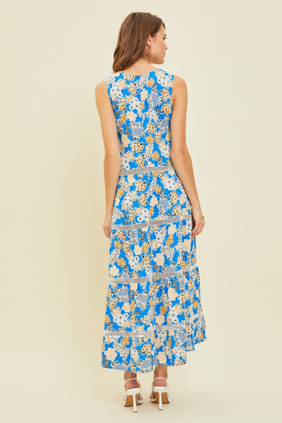 Explore More Collection - HEYSON Full Size Printed Crochet Trim Maxi Dress