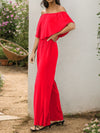 Explore More Collection - Off-Shoulder Wide Leg Jumpsuit