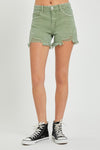 Explore More Collection - RISEN Mid Waist Frayed Hem Denim Shorts