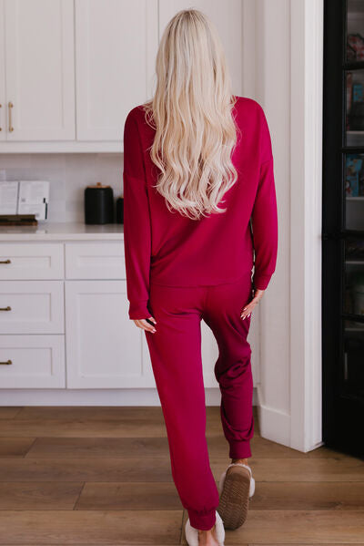 Explore More Collection - Round Neck Top and Drawstring Pants Lounge Set