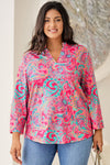 Explore More Collection - Plus Size Printed Notched Long Sleeve Blouse