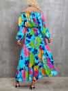 Explore More Collection - Printed Off-Shoulder Balloon Sleeve Tiered Dress