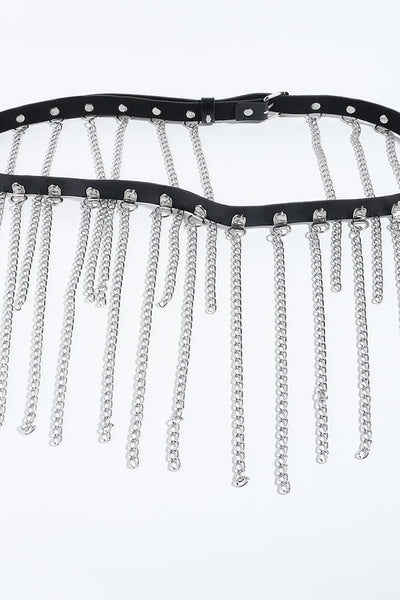 Explore More Collection - Fringed Chain PU Leather Belt