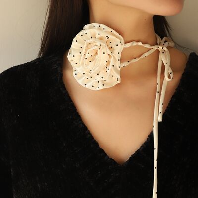 Explore More Collection - Polka Dot Camellia Flower Tie Choker Necklace