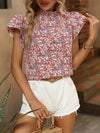 Explore More Collection - Floral Mock Neck Cap Sleeve Blouse