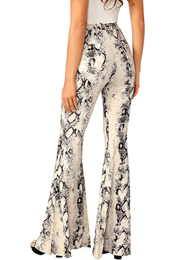Explore More Collection - Snakeskin Print High Waist Flare Pants