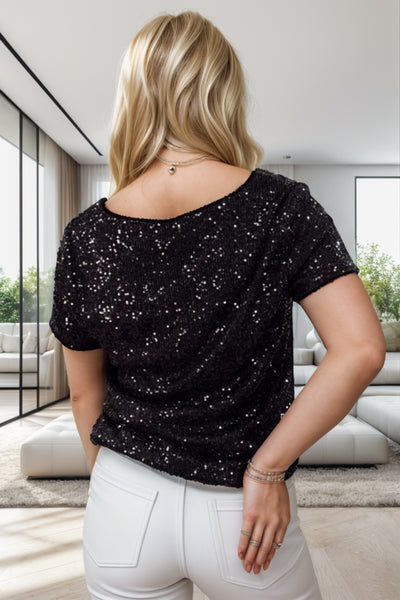 Explore More Collection - Sequin Round Neck Short Sleeve T-Shirt