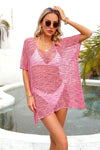 Explore More Collection - Openwork V-Neck Half Sleeve Cover Up