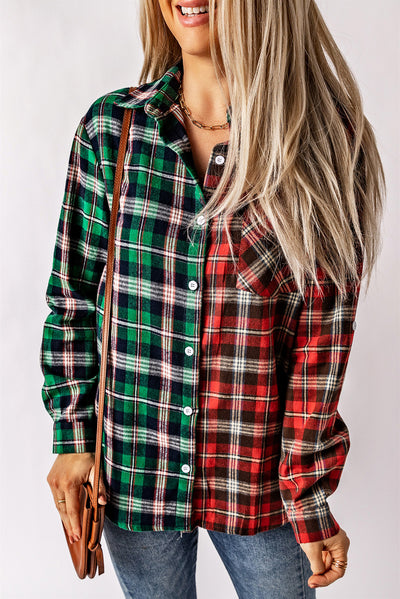 Explore More Collection - Plaid Collared Neck Long Sleeve Shirt