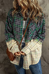 Explore More Collection - Contrast Plaid Button Up Long Sleeve Shacket