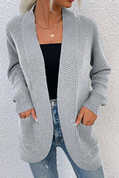 Explore More Collection - Open Front Rib-Knit Cardigan with Pockets