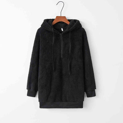 Explore More Collection - Quarter-Zip Drawstring Teddy Hoodie