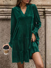Explore More Collection - Notched Long Sleeve Tiered Dress