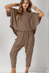 Explore More Collection - Round Neck Dropped Shoulder Top and Pants Set