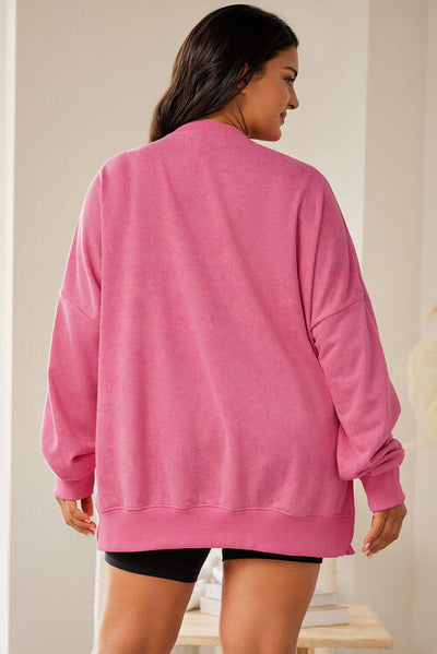 Explore More Collection - Plus Size Santa Graphic Round Neck Slit Sweatshirt