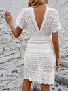 Explore More Collection - Openwork Plunge Short Sleeve Cover-Up Dress