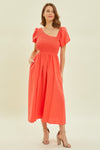 Explore More Collection - HEYSON Smocked Cutout Midi Dress