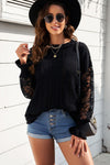 Explore More Collection - Openwork Lantern Sleeve Dropped Shoulder Sweater