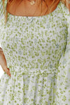 Explore More Collection - Smocked Floral Square Neck Balloon Sleeve Dress