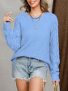 Explore More Collection - Openwork Round Neck Raglan Sleeve Sweater