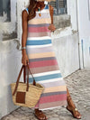 Explore More Collection - Slit Striped Round Neck Sleeveless Dress