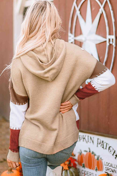 Explore More Collection - Color Block Long Sleeve Hooded Sweater