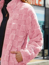 Explore More Collection - Fuzzy Checkered Zip Up Jacket