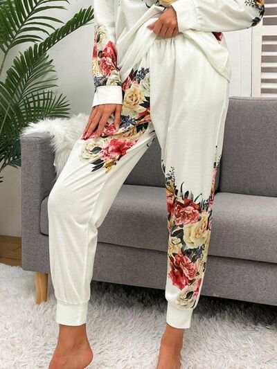 Explore More Collection - Printed Round Neck Top and Drawstring Pants Lounge Set