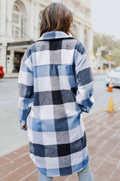 Explore More Collection - Plaid Button Up Dropped Shoulder Coat