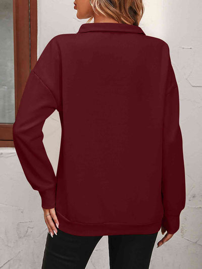 Explore More Collection - Zip-Up Dropped Shoulder Sweatshirt