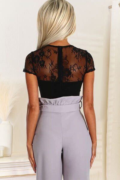 Explore More Collection - Lace Detail Round Neck Short Sleeve Bodysuit